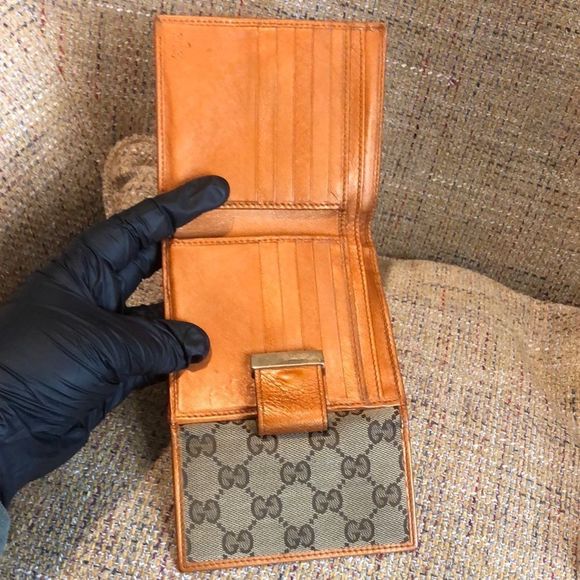 GUCCI GG Monogram Canvas Burned Orange Leather Trifold Wallet Monogrammed Clasp - Picture 6 of 17